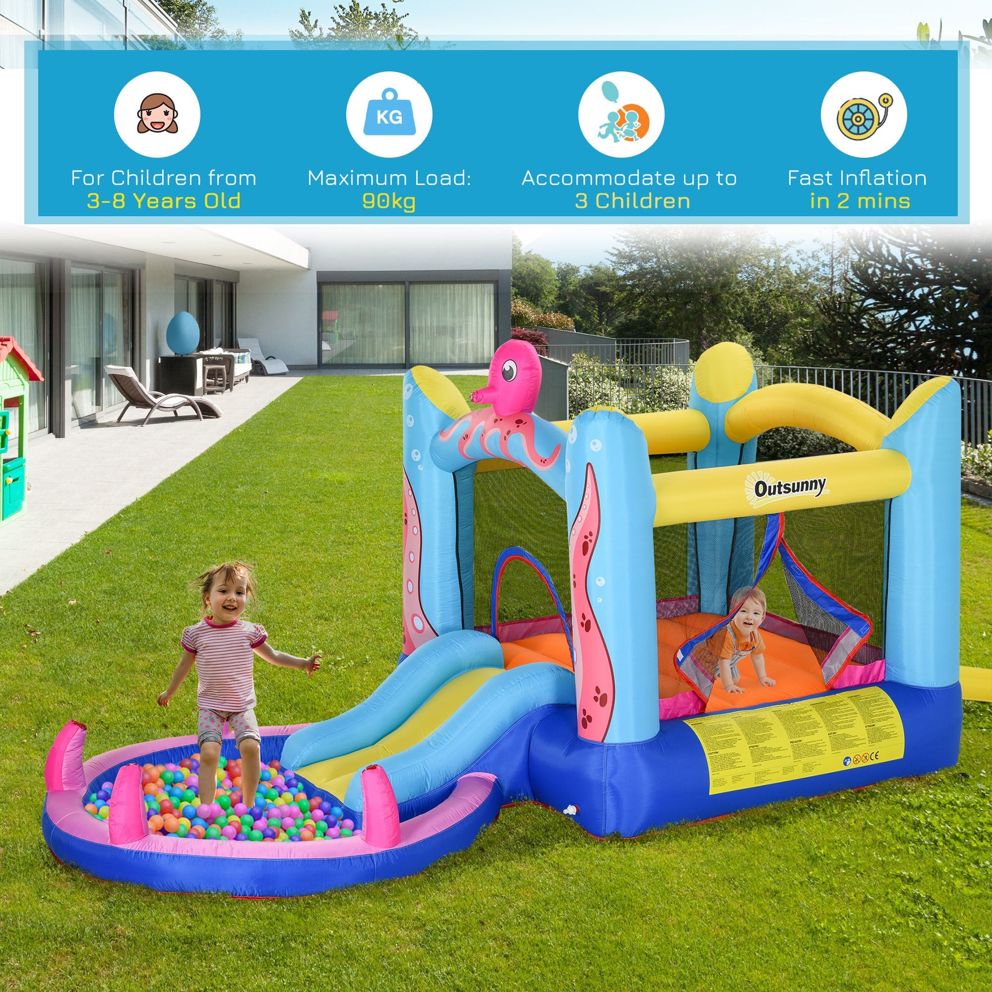 Bouncy Castle Slide Water Pool Trampoline, Blower 3.6 x 1.75 x 1.8m
