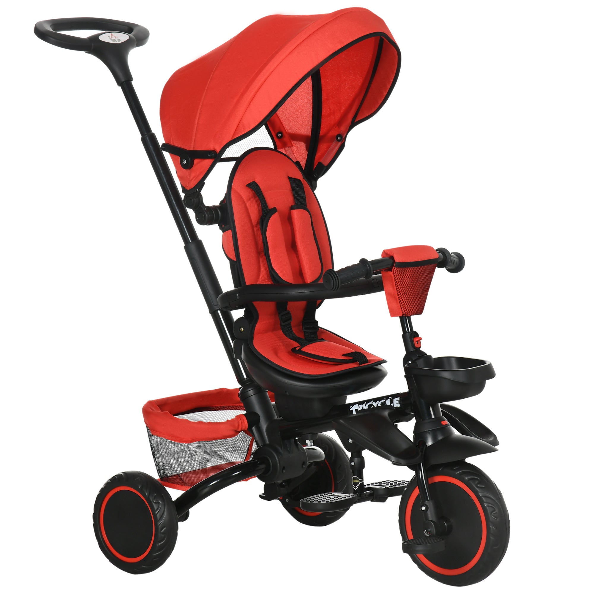 Multifunctional Baby Trike with Rotatable Seat, Push Handle - Red