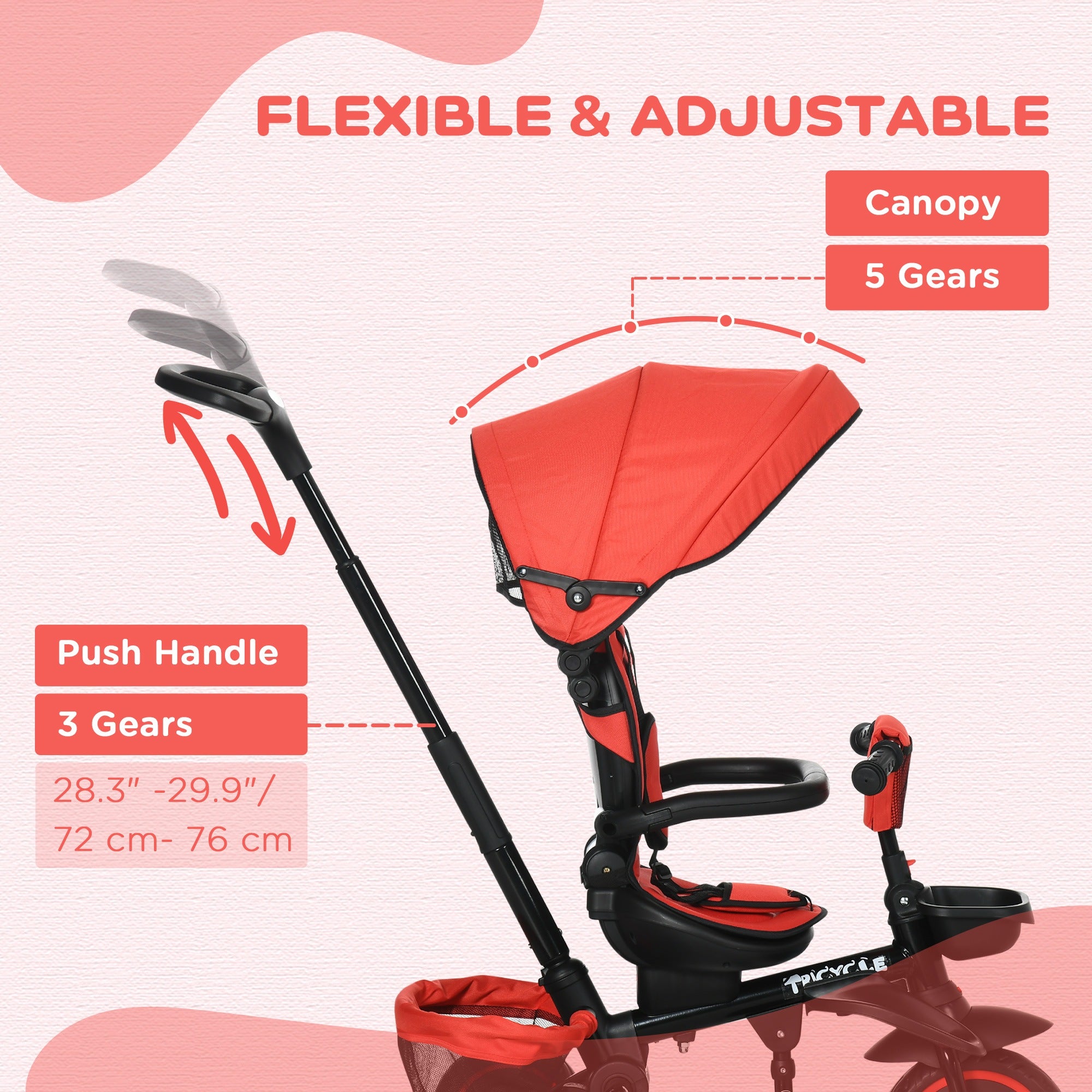 Multifunctional Baby Trike with Rotatable Seat, Push Handle - Red