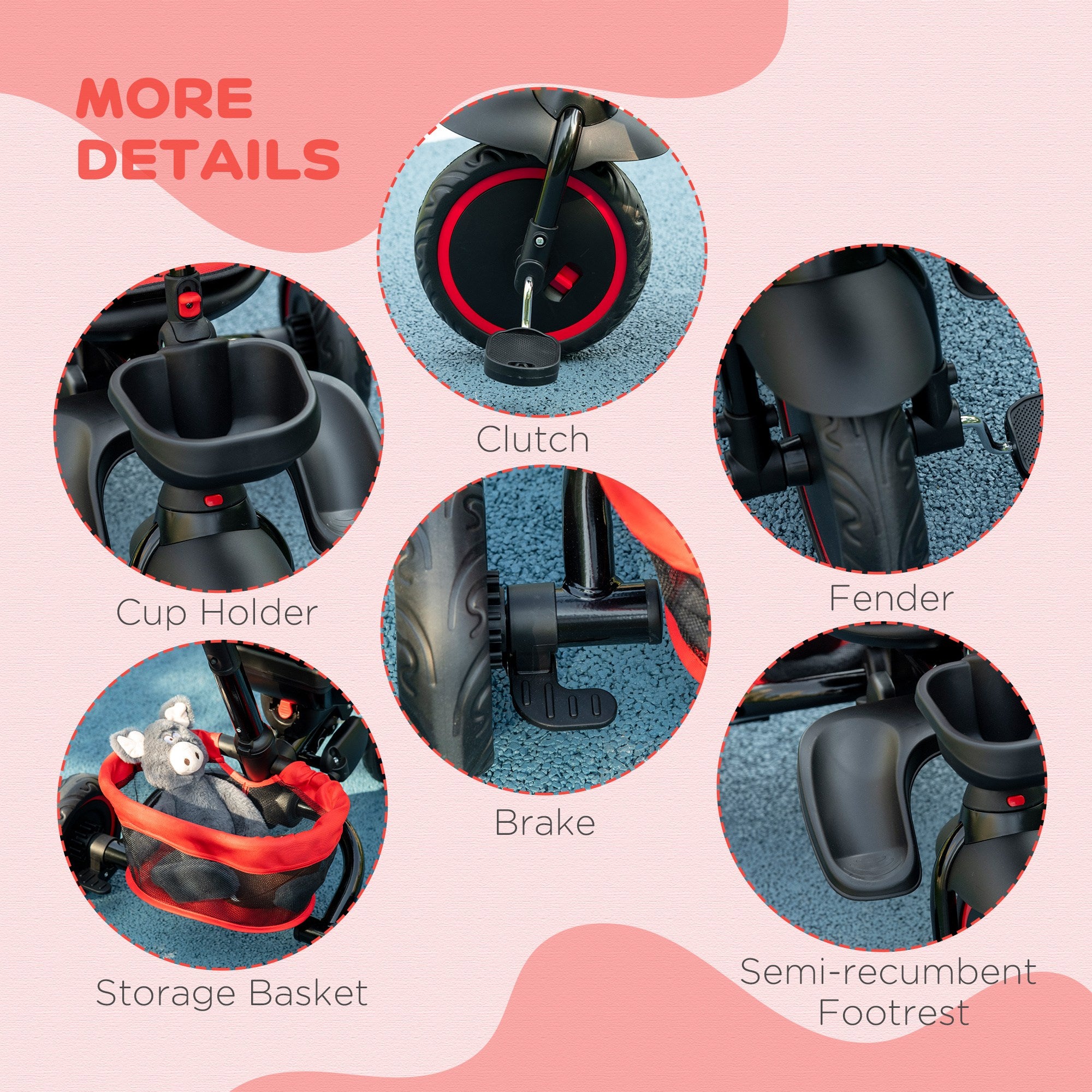 Multifunctional Baby Trike with Rotatable Seat, Push Handle - Red