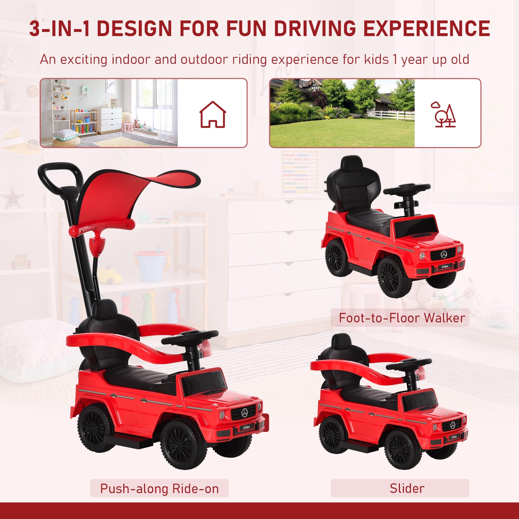 Benz G350 Ride-on Sliding Car Floor Slider Stroller Kids Vehicle, Red HOMCOM