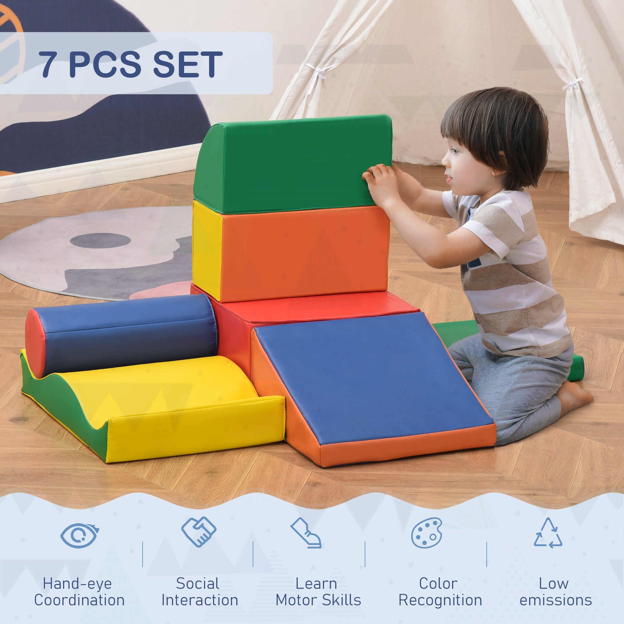 HOMCOM 7 Pcs Kids Soft Foam Puzzle Play Blocks Set Learning Toddler Activity