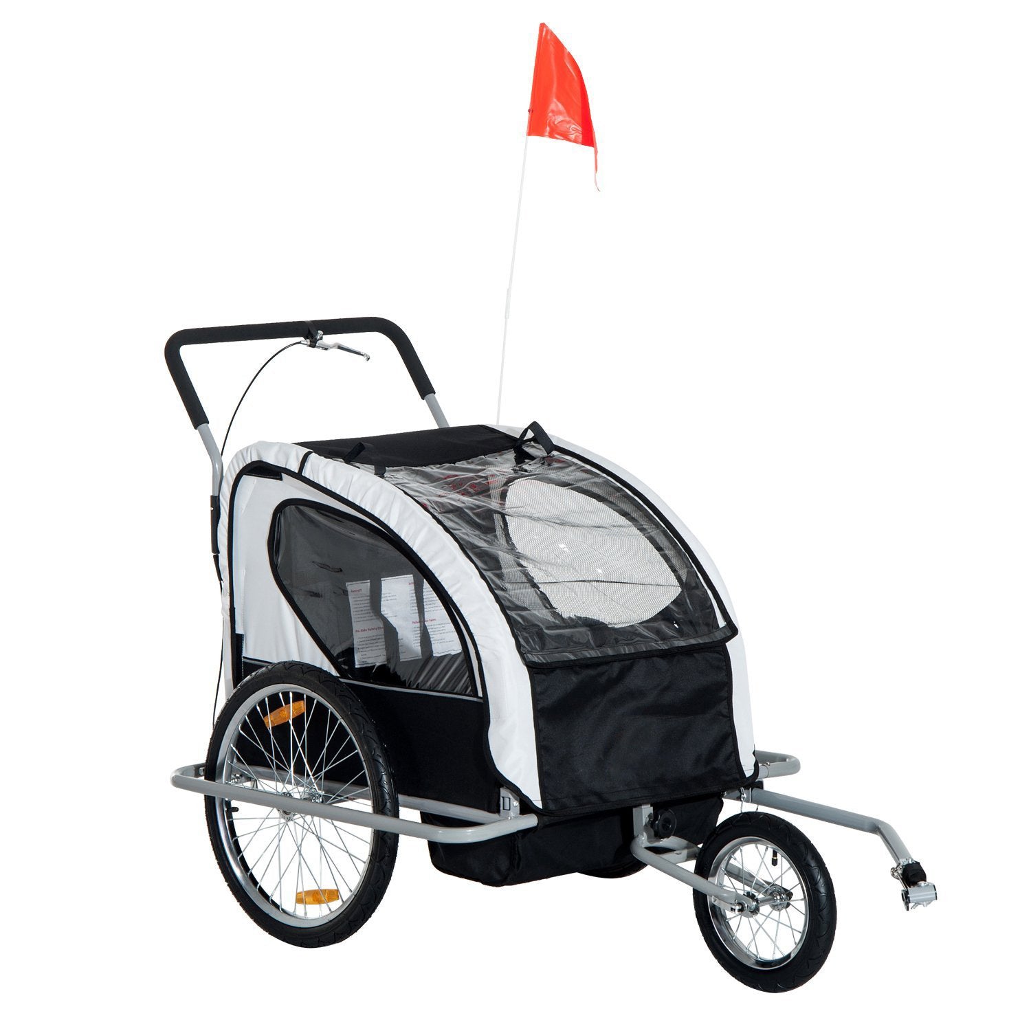 Child Trailer Bike Bicycle for Kids 2 Seater Pivot Wheel Steel White HOMCOM