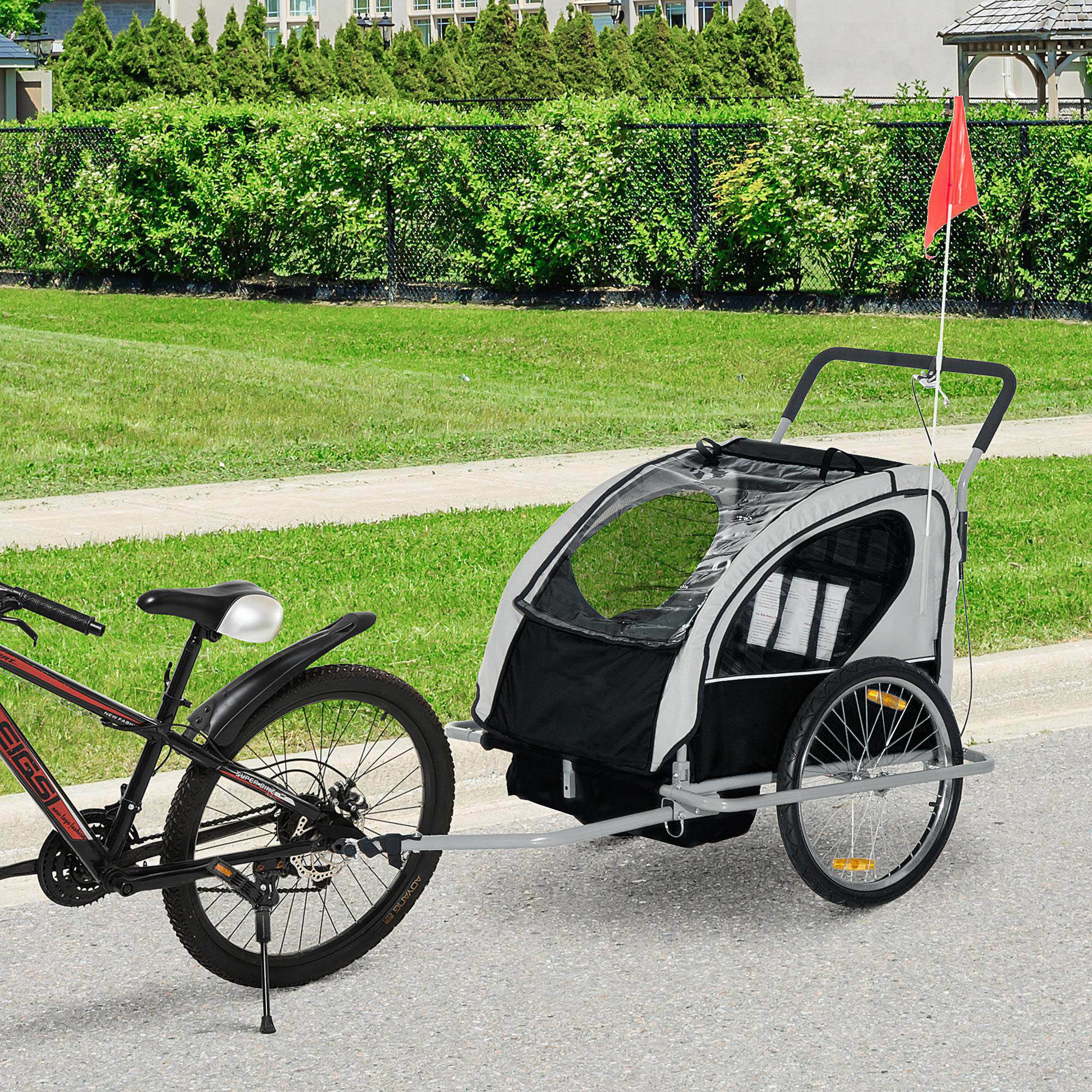 Child Trailer Bike Bicycle for Kids 2 Seater Pivot Wheel Steel White HOMCOM