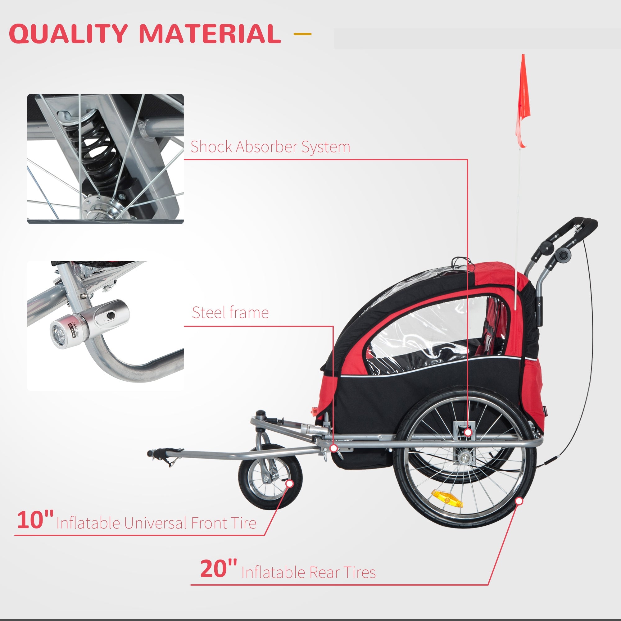 Bike Trailer 2-Seater for Bicycle Baby Child Carrier 2-Seater Red HOMCOM