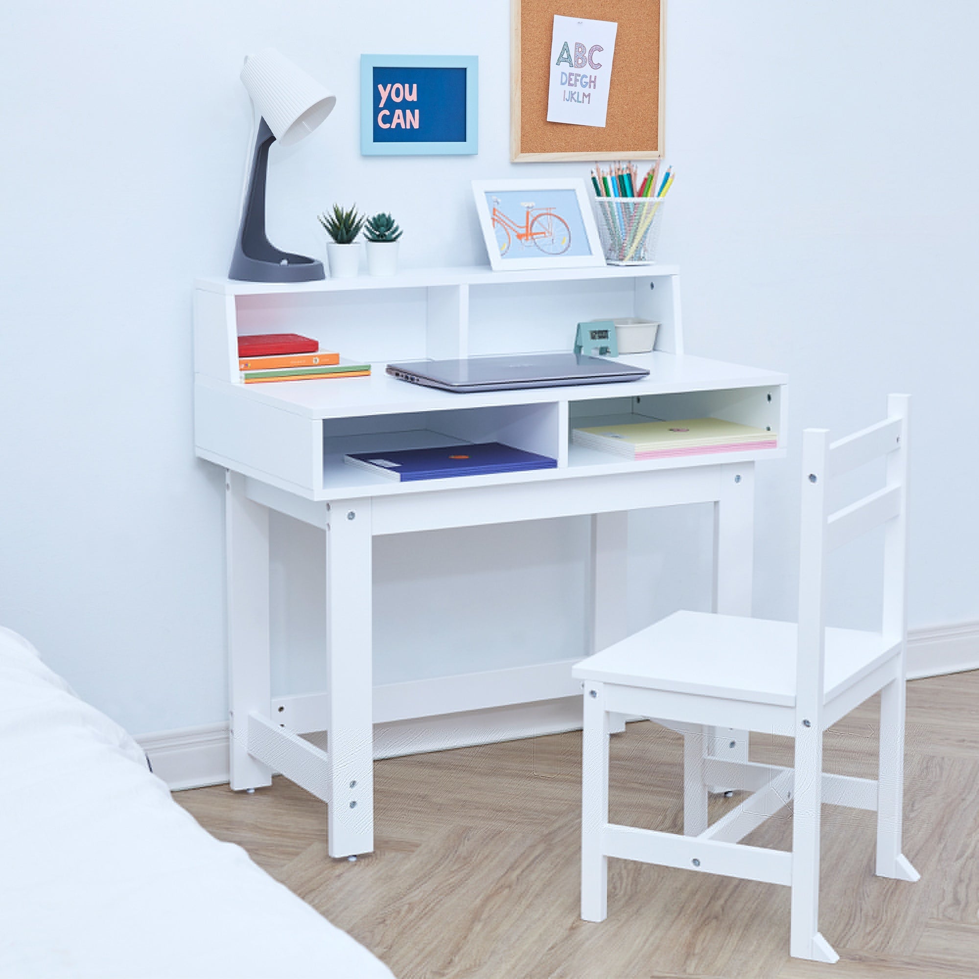 Fantasy Fields by Wooden Writing Desk & Storage White