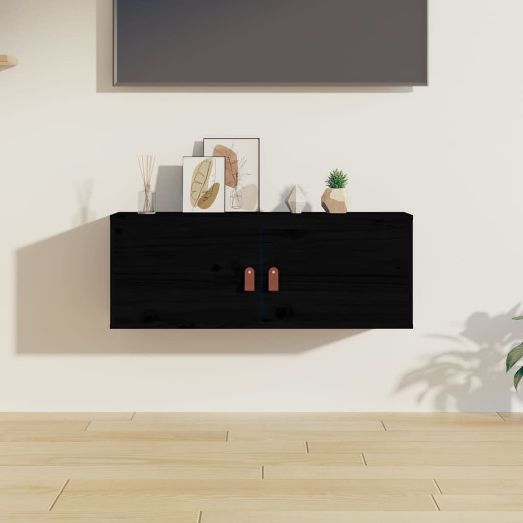 Wall Cabinet Black 80x30x30 cm Solid Wood Pine