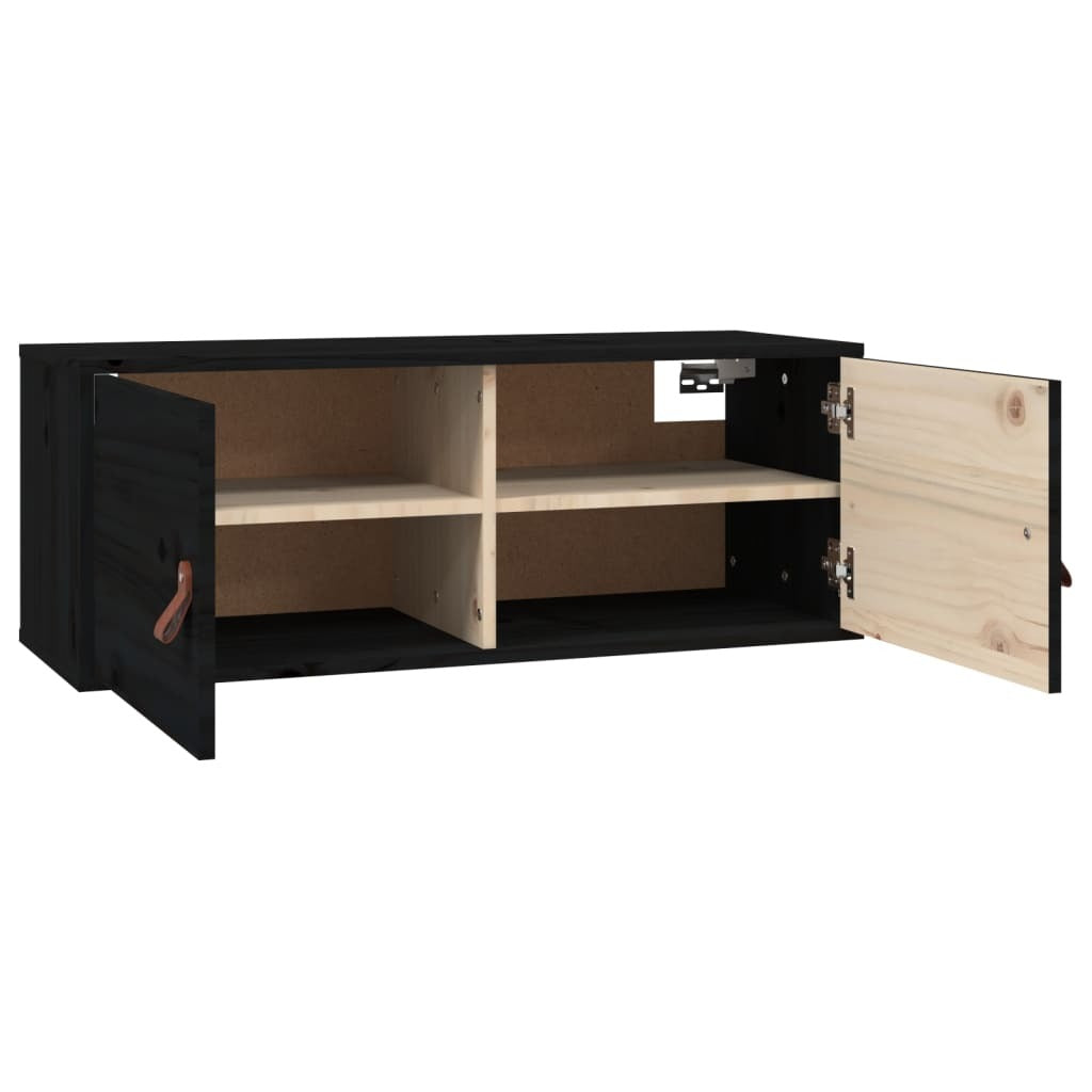 Wall Cabinet Black 80x30x30 cm Solid Wood Pine