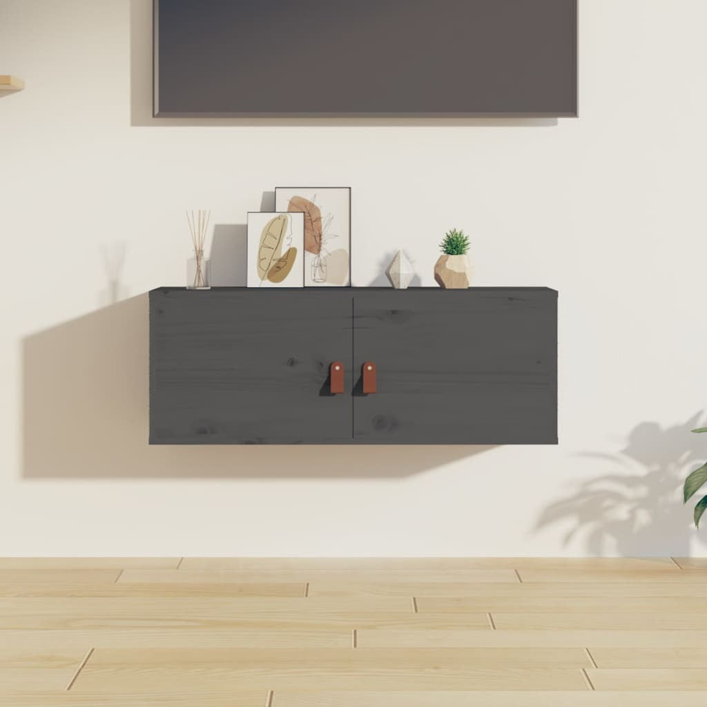 Wall Cabinet Grey 80x30x30 cm Solid Wood Pine
