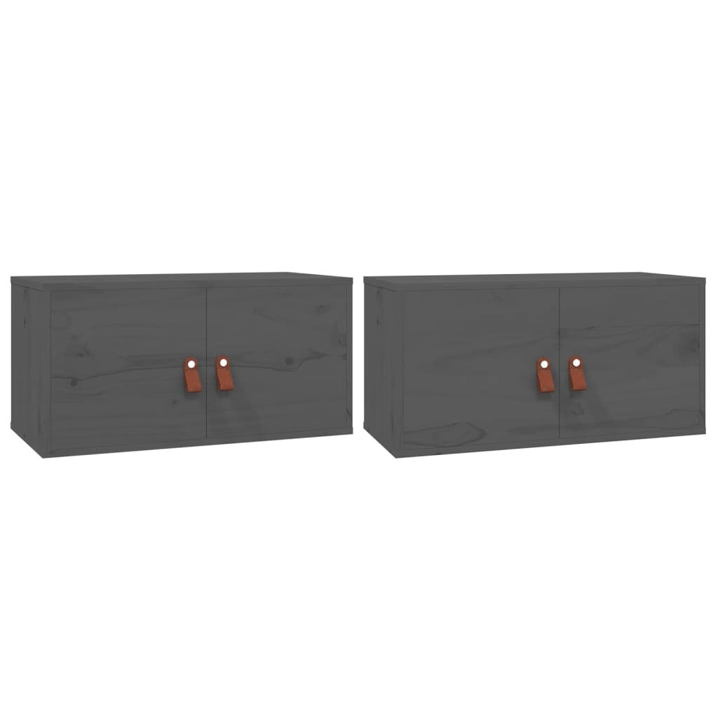 Wall Cabinets 2 pcs Grey 60x30x30 cm Solid Wood Pine
