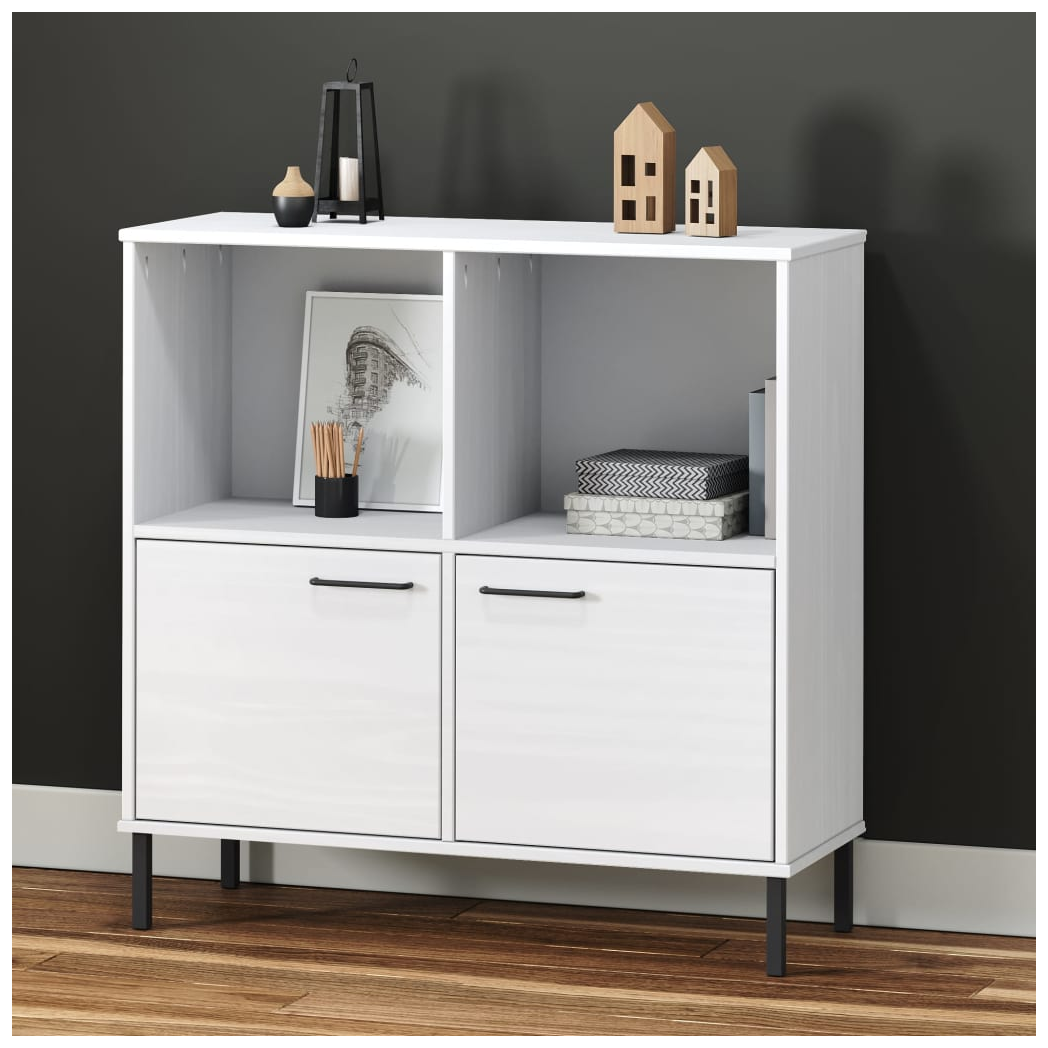 vidaXL Bookcase with Metal Legs White 90x35x90.5 cm Solid Wood OSLO