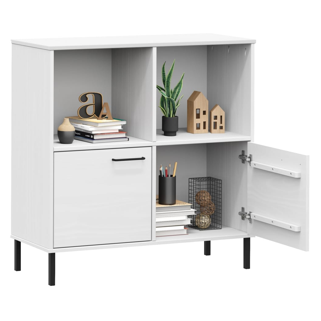 vidaXL Bookcase with Metal Legs White 90x35x90.5 cm Solid Wood OSLO