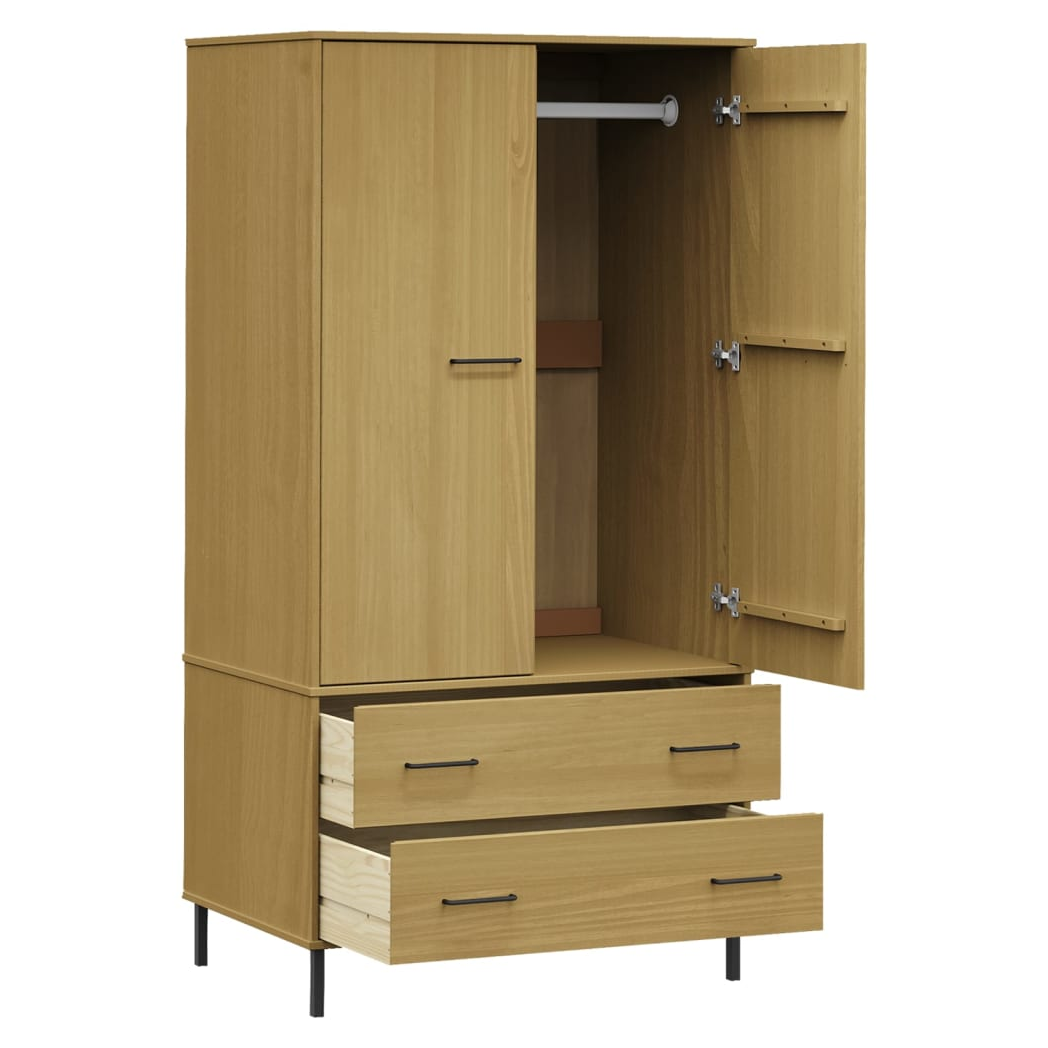 vidaXL Wardrobe with Metal Legs Brown 90x55x172.5 cm Solid Wood OSLO