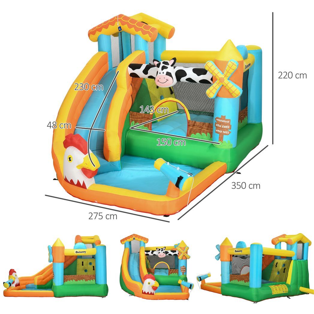 Outsunny Inflatable House, Kids Bounce Castle with Inflator, Bag