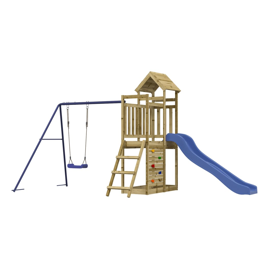 Playhouse with Slide Swing Rockwall Impregnated Wood Pine