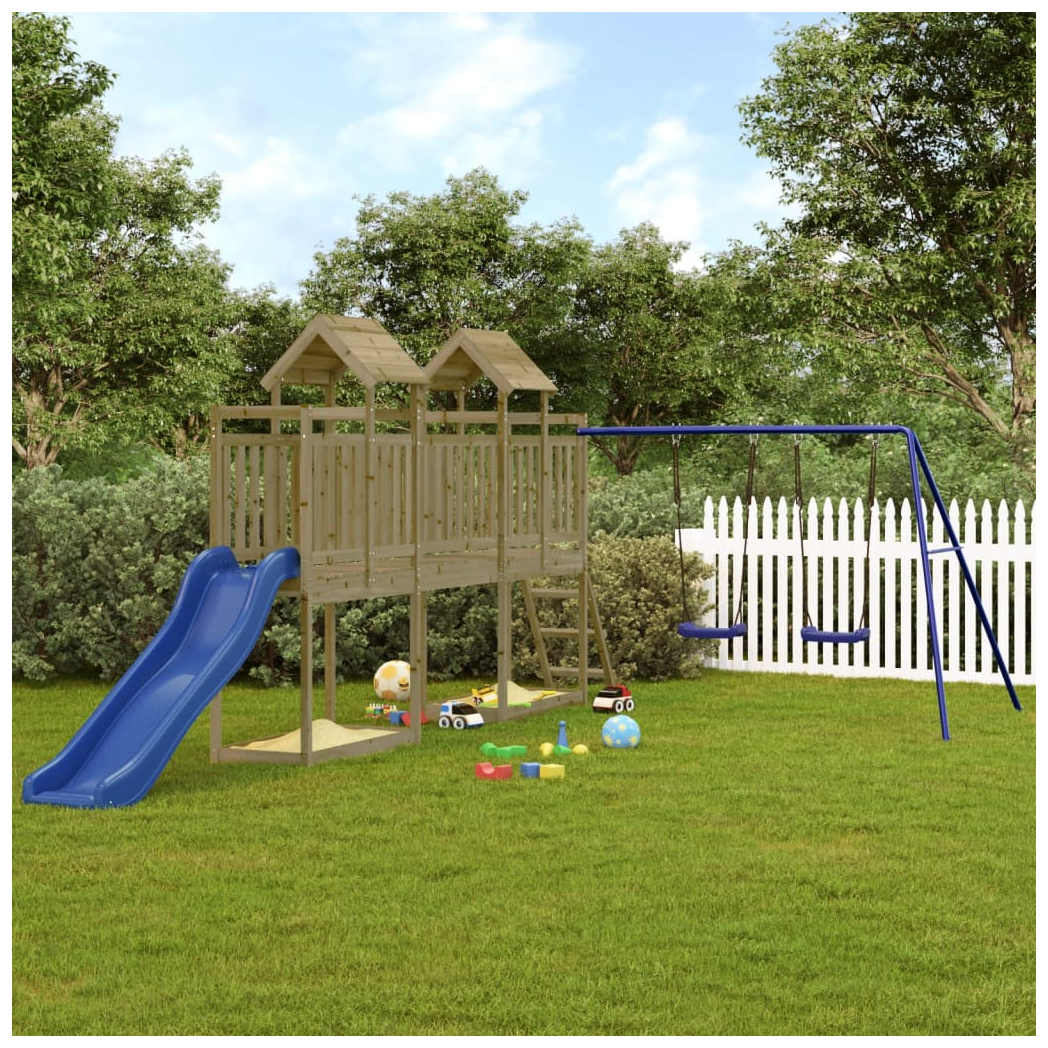 Playhouse with Slide Swings Impregnated Wood Pine
