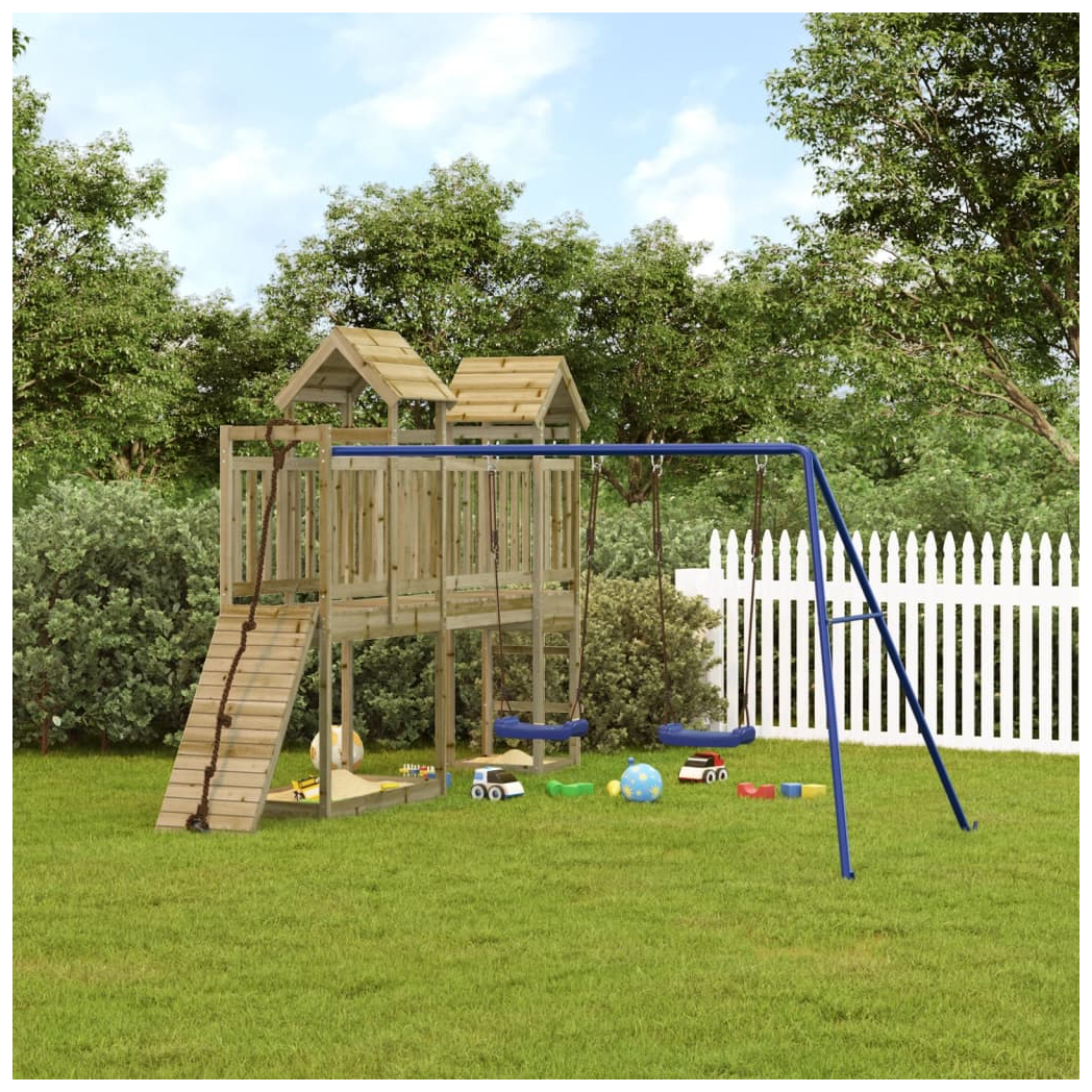 Playhouse with Climbing Wall Swings Impregnated Wood Pine