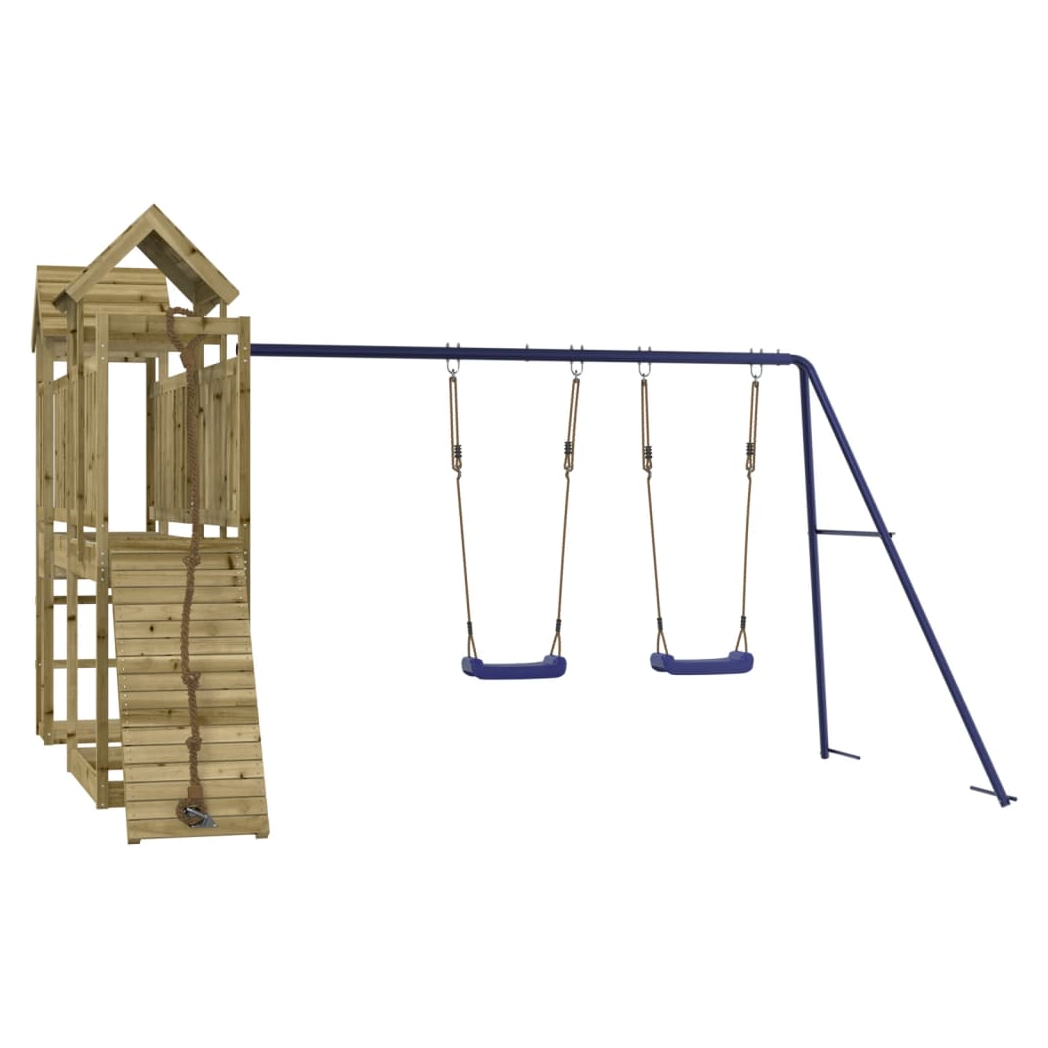 Playhouse with Climbing Wall Swings Impregnated Wood Pine