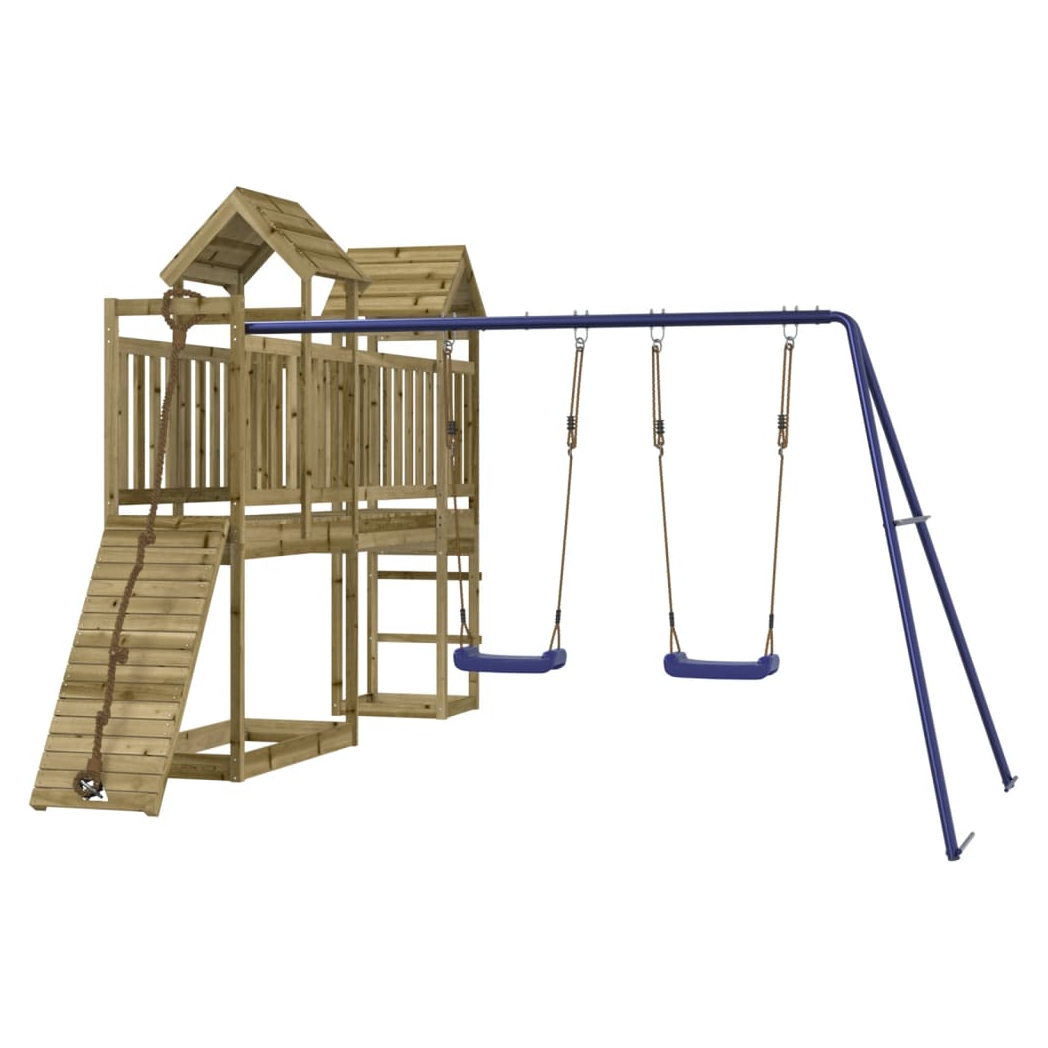 Playhouse with Climbing Wall Swings Impregnated Wood Pine