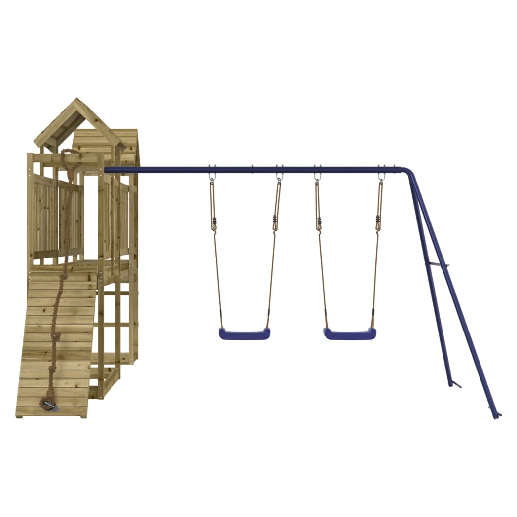 Playhouse with Climbing Wall Swings Impregnated Wood Pine