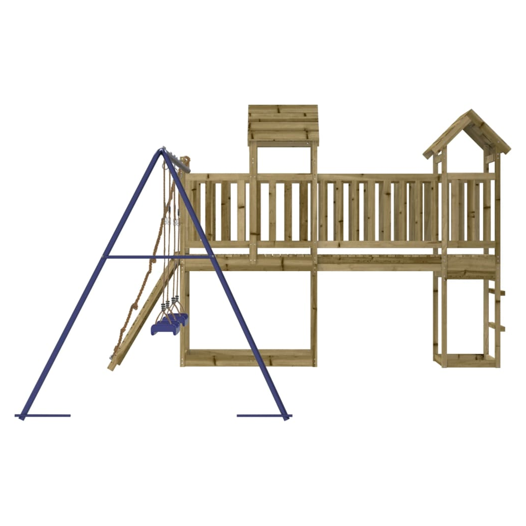 Playhouse with Climbing Wall Swings Impregnated Wood Pine