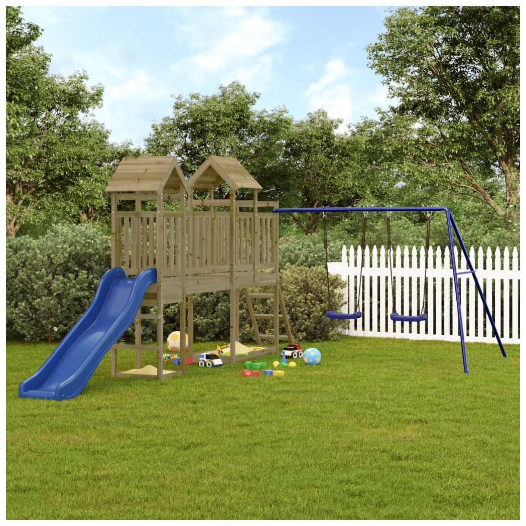 Playhouse with Slide Swings Impregnated Wood Pine