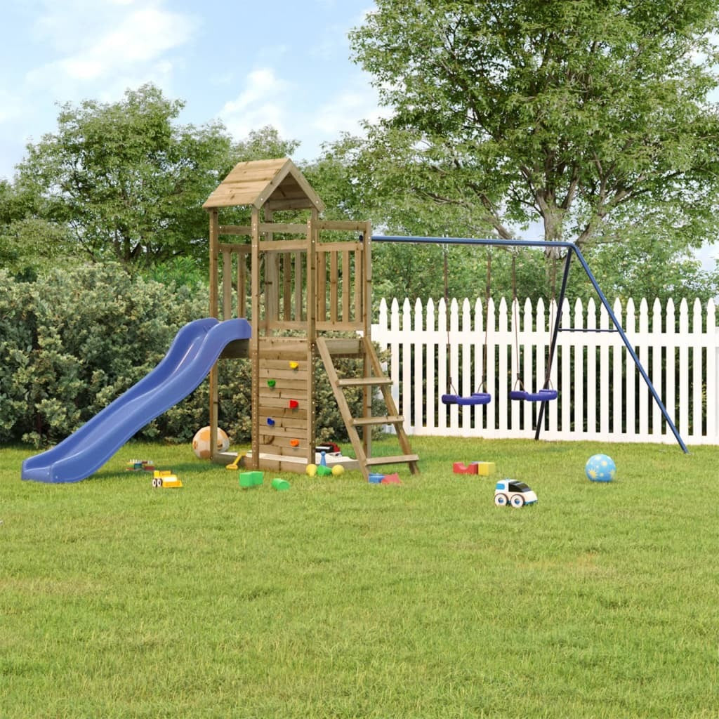 Playhouse with Slide Swings Rockwall Impregnated Wood Pine