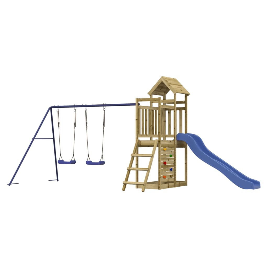 Playhouse with Slide Swings Rockwall Impregnated Wood Pine