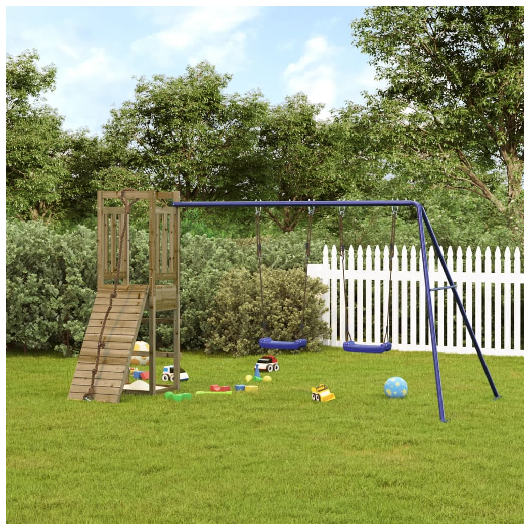 Playhouse with Climbing Wall Swings Impregnated Wood Pine
