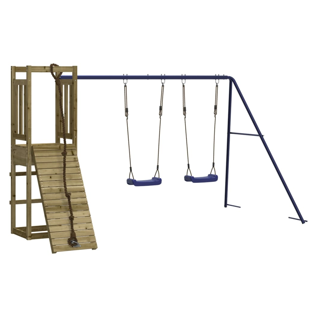 Playhouse with Climbing Wall Swings Impregnated Wood Pine