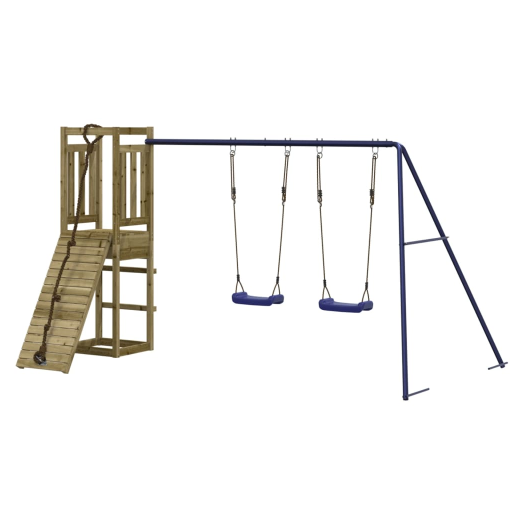 Playhouse with Climbing Wall Swings Impregnated Wood Pine