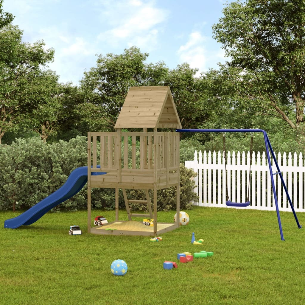 Playhouse with Slide Ladder Swing Impregnated Wood Pine