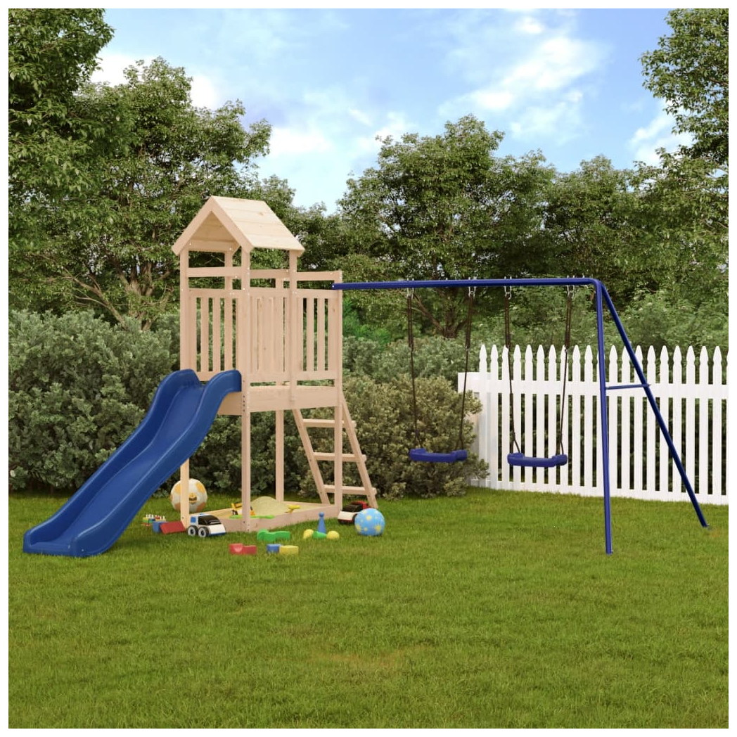 Playhouse with Slide Swings Solid Wood Pine