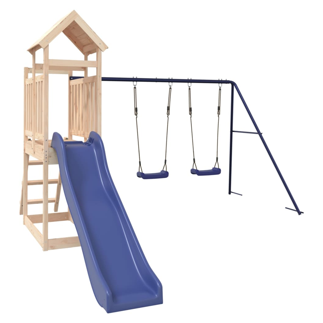 Playhouse with Slide Swings Solid Wood Pine