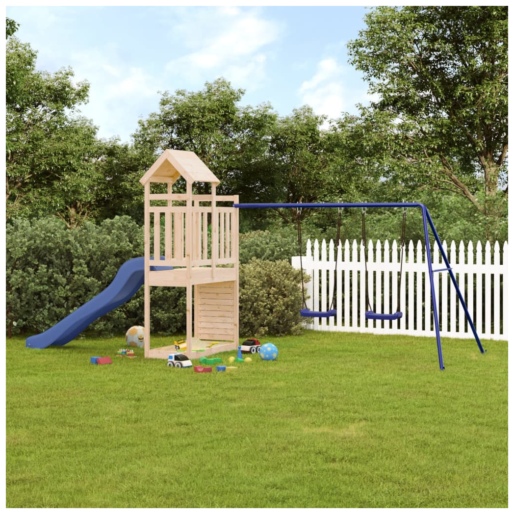 Playhouse with Slide Swings Solid Wood Pine