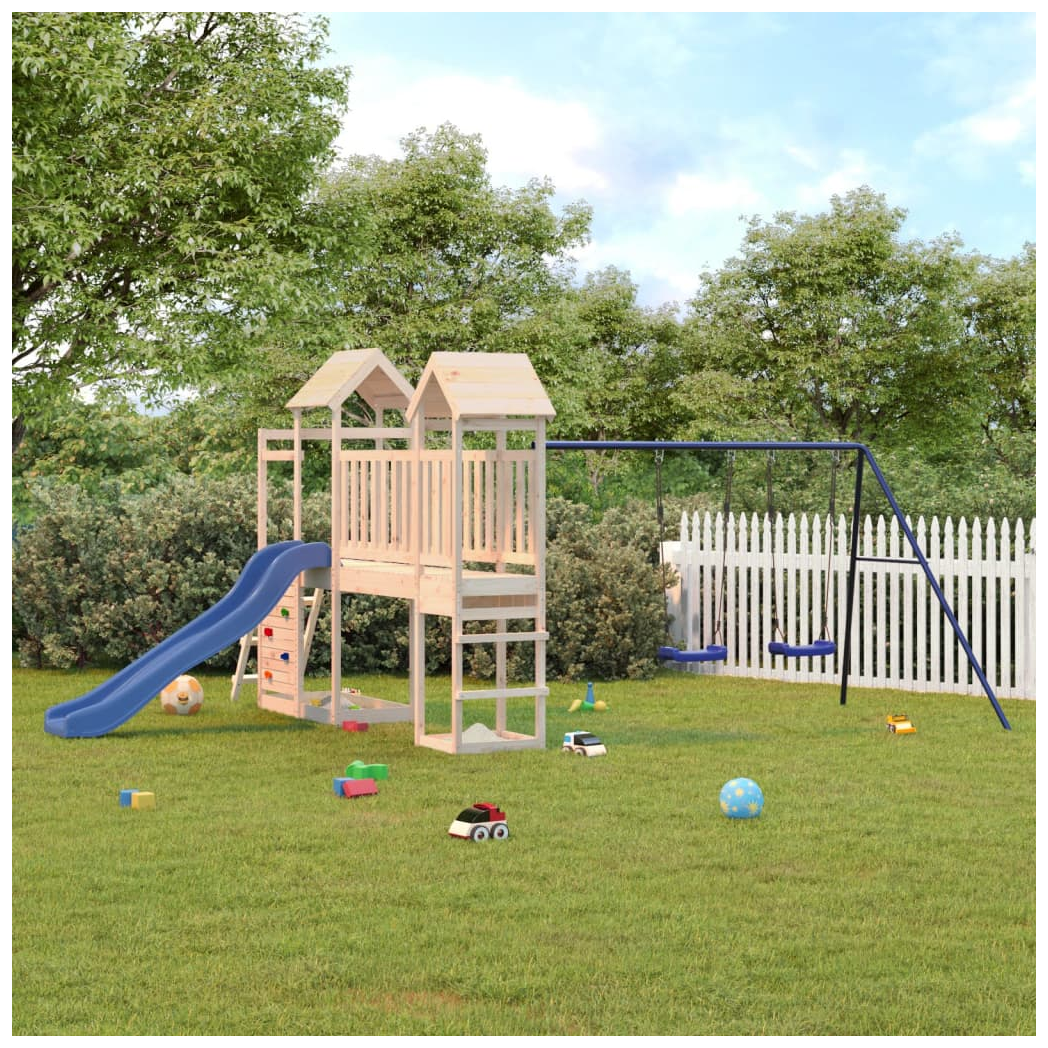 Playhouse with Slide Swings Rockwall Solid Wood Pine