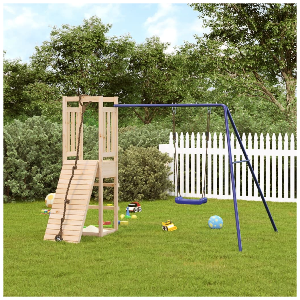 Playhouse with Climbing Wall Swing Solid Wood Pine