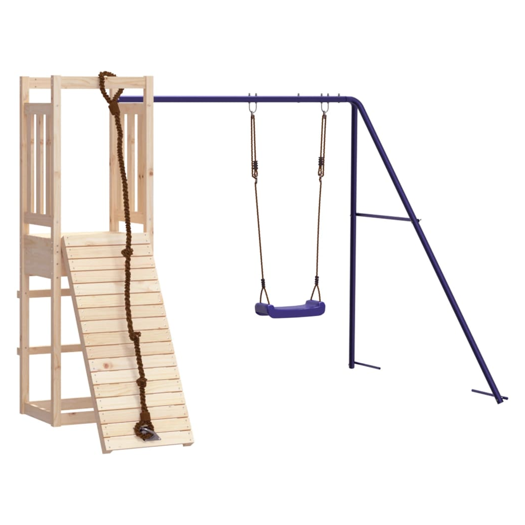 Playhouse with Climbing Wall Swing Solid Wood Pine