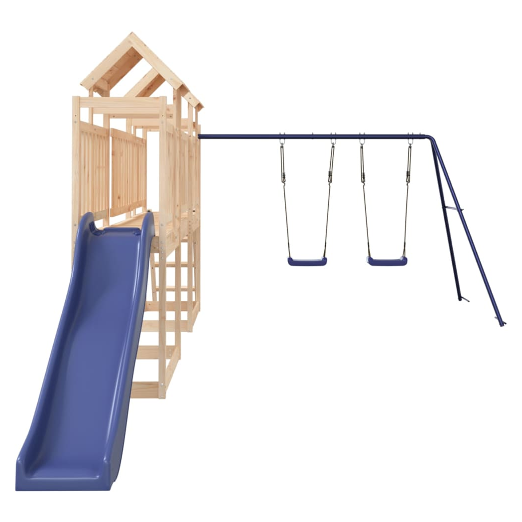 Playhouse with Slide Swings Solid Wood Pine