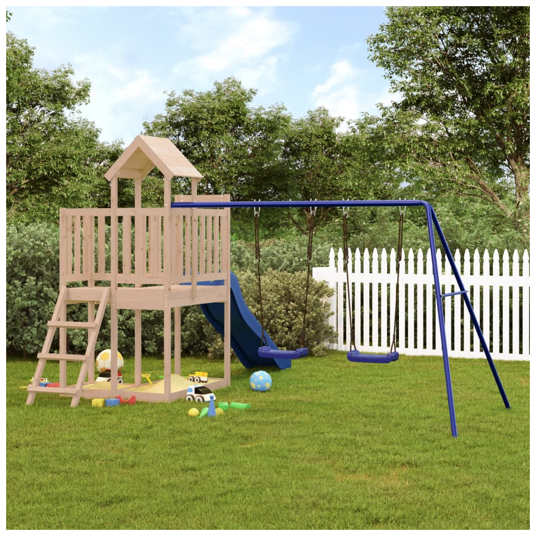Playhouse with Slide Swings Solid Wood Pine