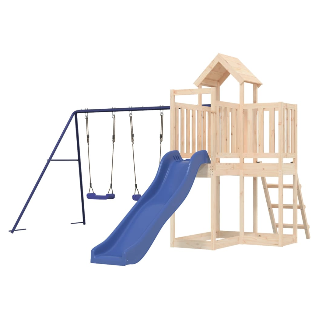 Playhouse with Slide Swings Solid Wood Pine