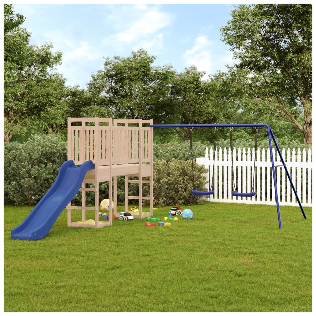 Playhouse with Slide Swings Solid Wood Pine