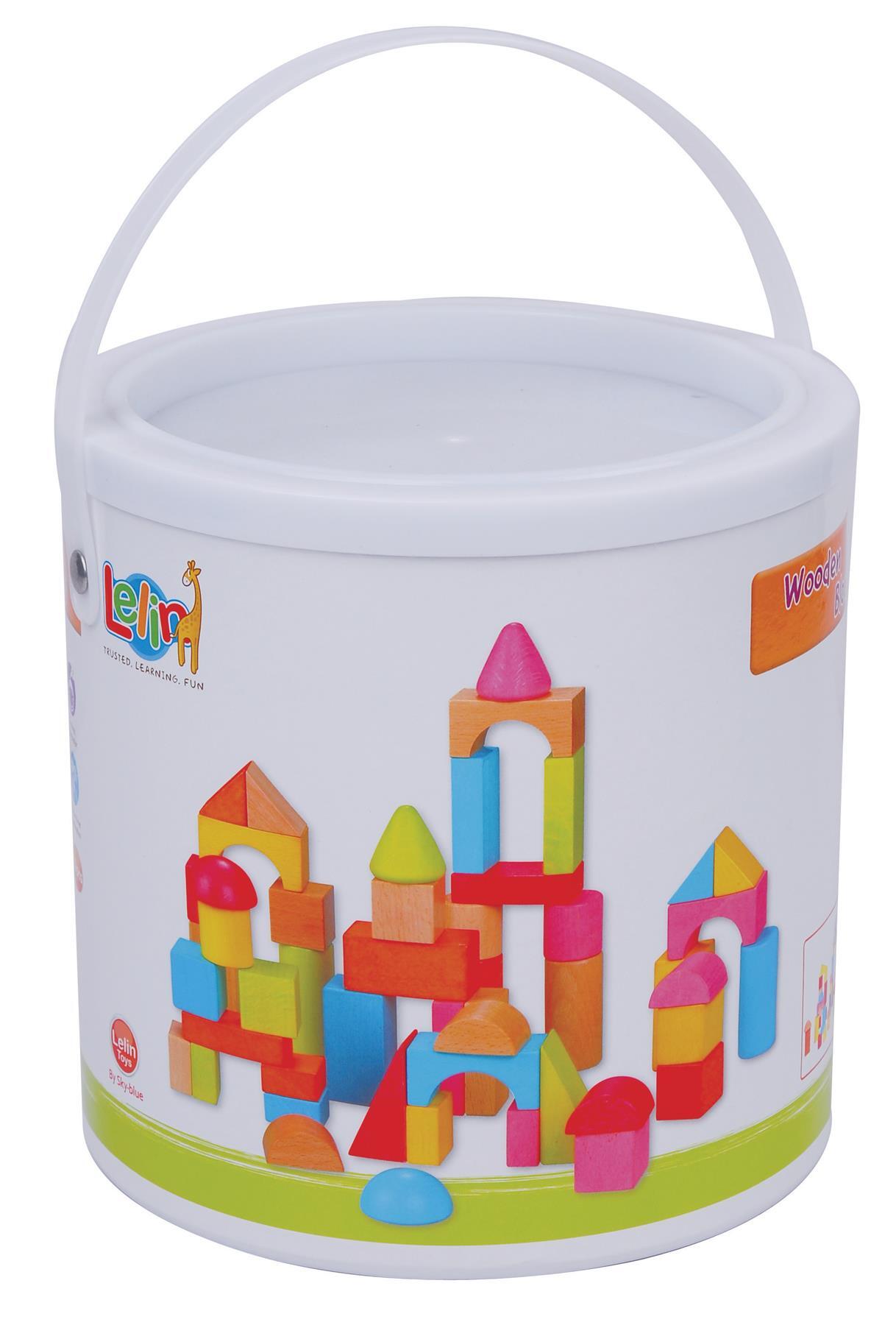 Lelin [50 Blocks] Wooden Building Shape Construction Blocks For Children Kids