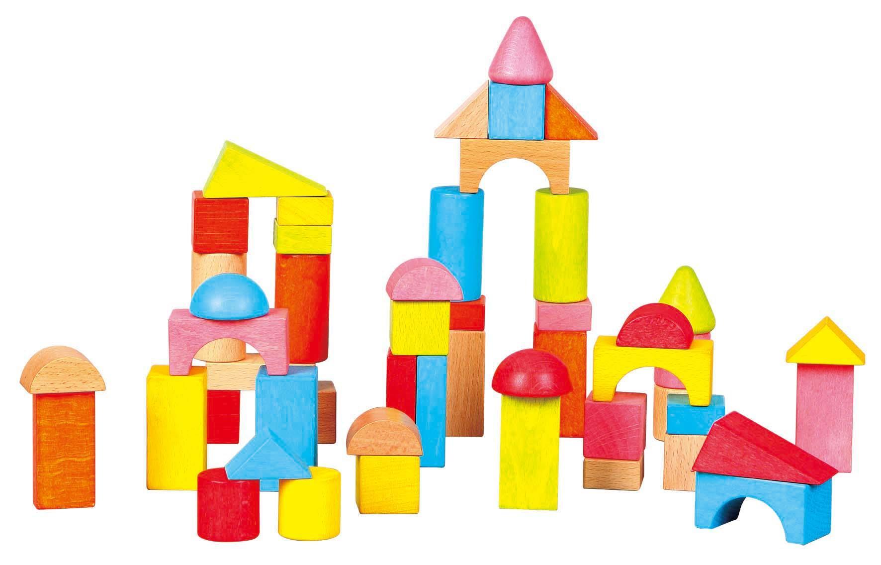 Lelin [50 Blocks] Wooden Building Shape Construction Blocks For Children Kids