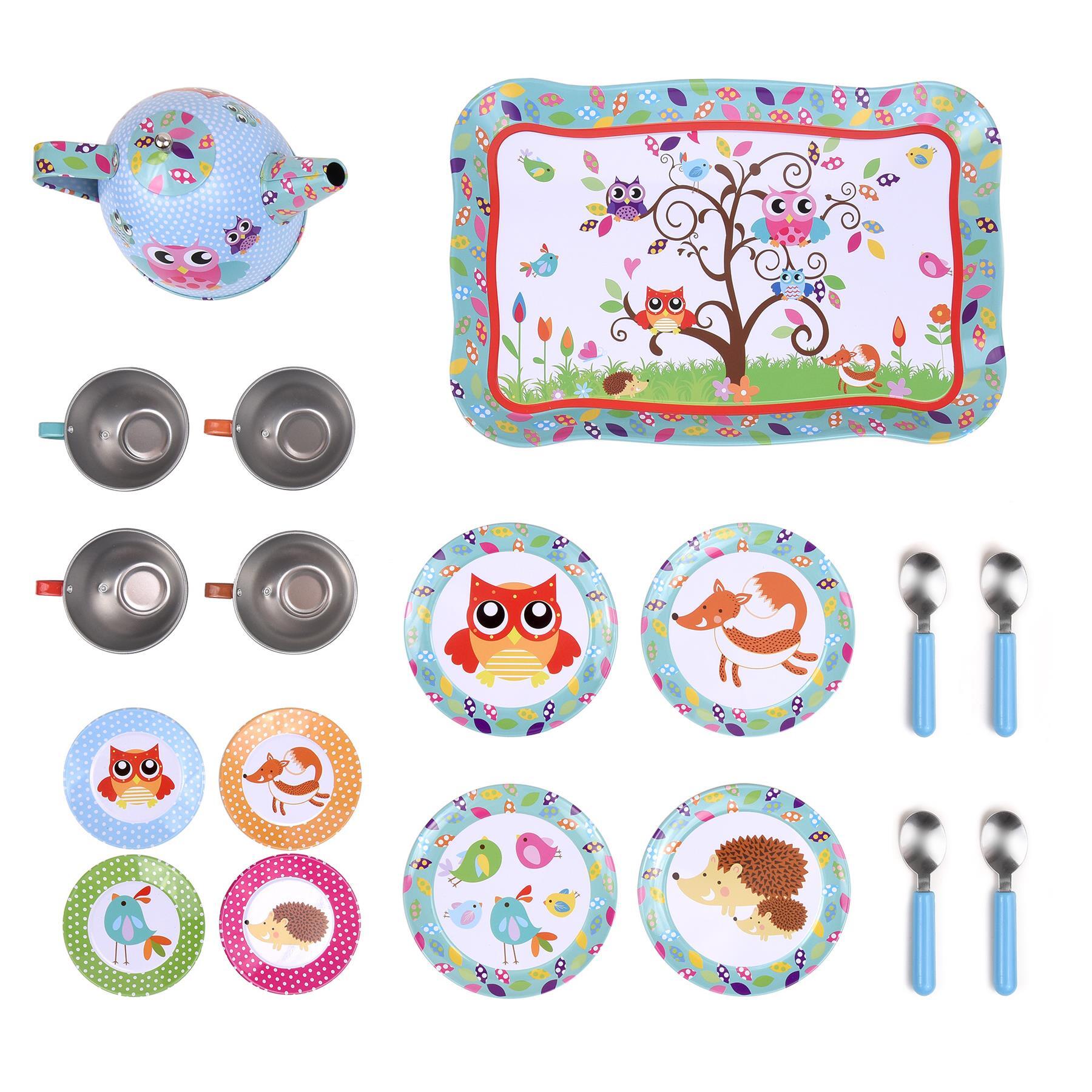 SOKA Animal Design 18 Pcs Metal Tea Set & Carry Case Toy for Kids Children
