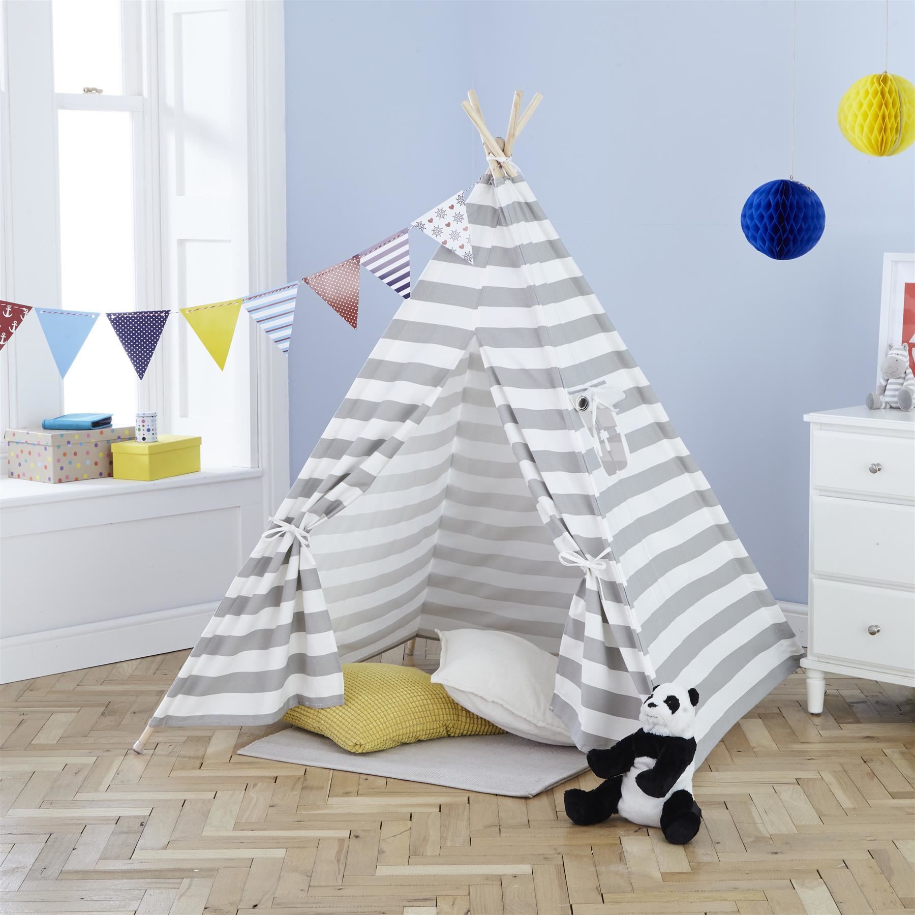 Canvas Kids Indian Tent TeePee - Grey Stripe