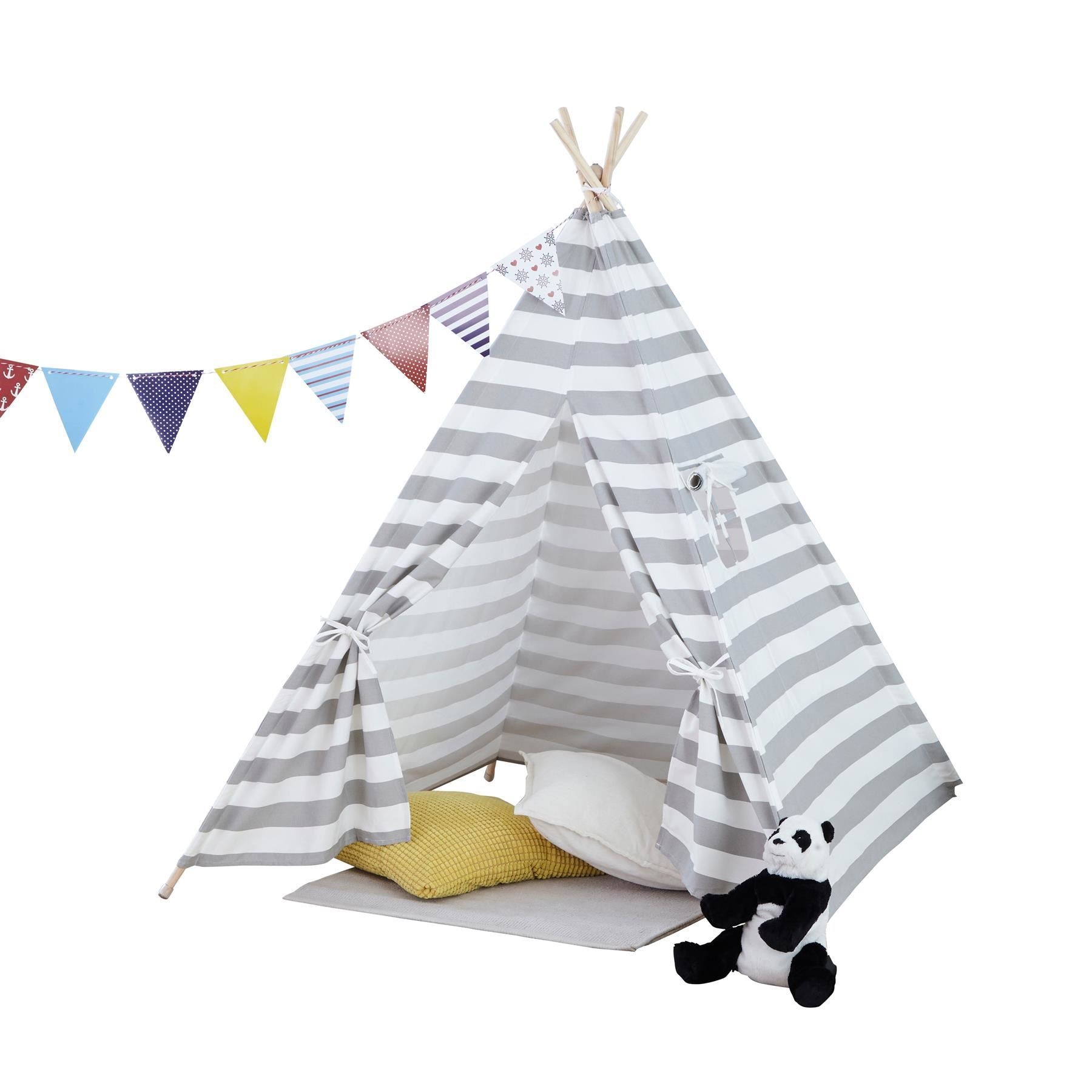 Canvas Kids Indian Tent TeePee - Grey Stripe