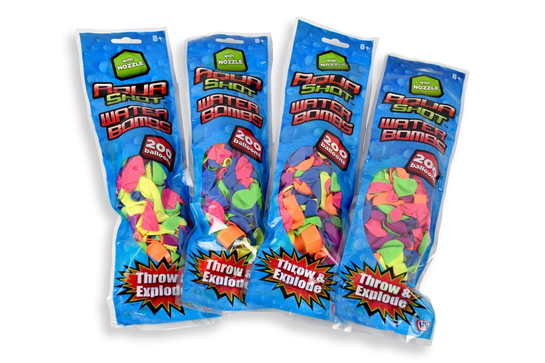 Aqua Shot [4 Pack of 200] Waterbomb Balloons Includes Nozzle Party Bag Fillers Kids Childrens Toys Outdoor Garden