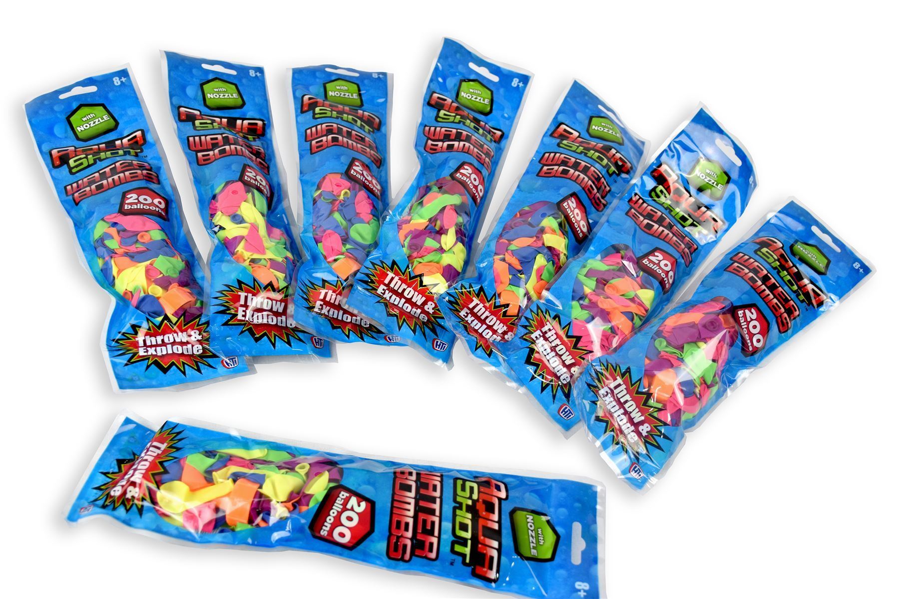 Aqua Shot [8 Pack of 200] Waterbomb Balloons Includes Nozzle Party Bag Fillers Kids Childrens Toys Outdoor Garden