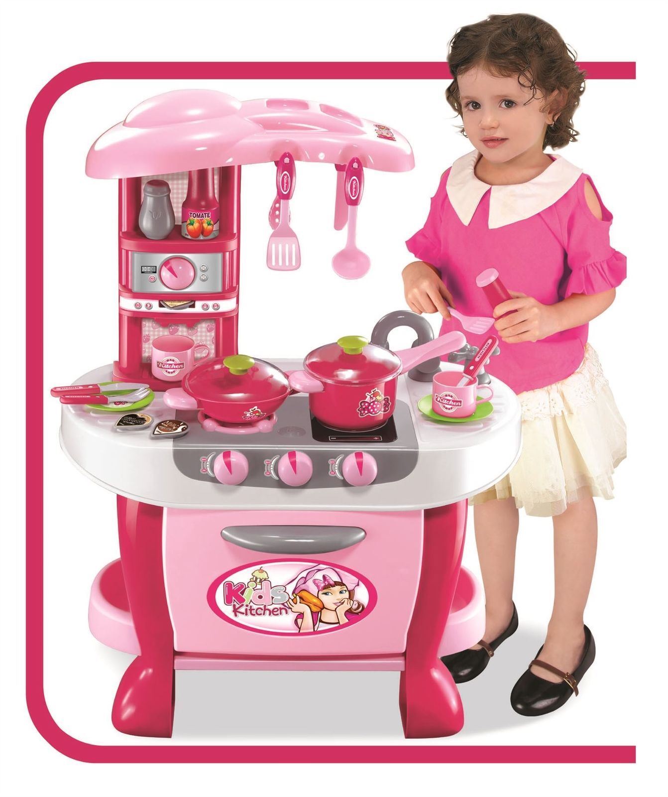 Children Kids Pink Light & Sound Kitchen Food Cooking Little Chef  Pretend Role Play Set